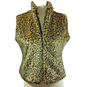 Animal Print  Faux Fur Vest Womens Small  Zip Up Fuzzy